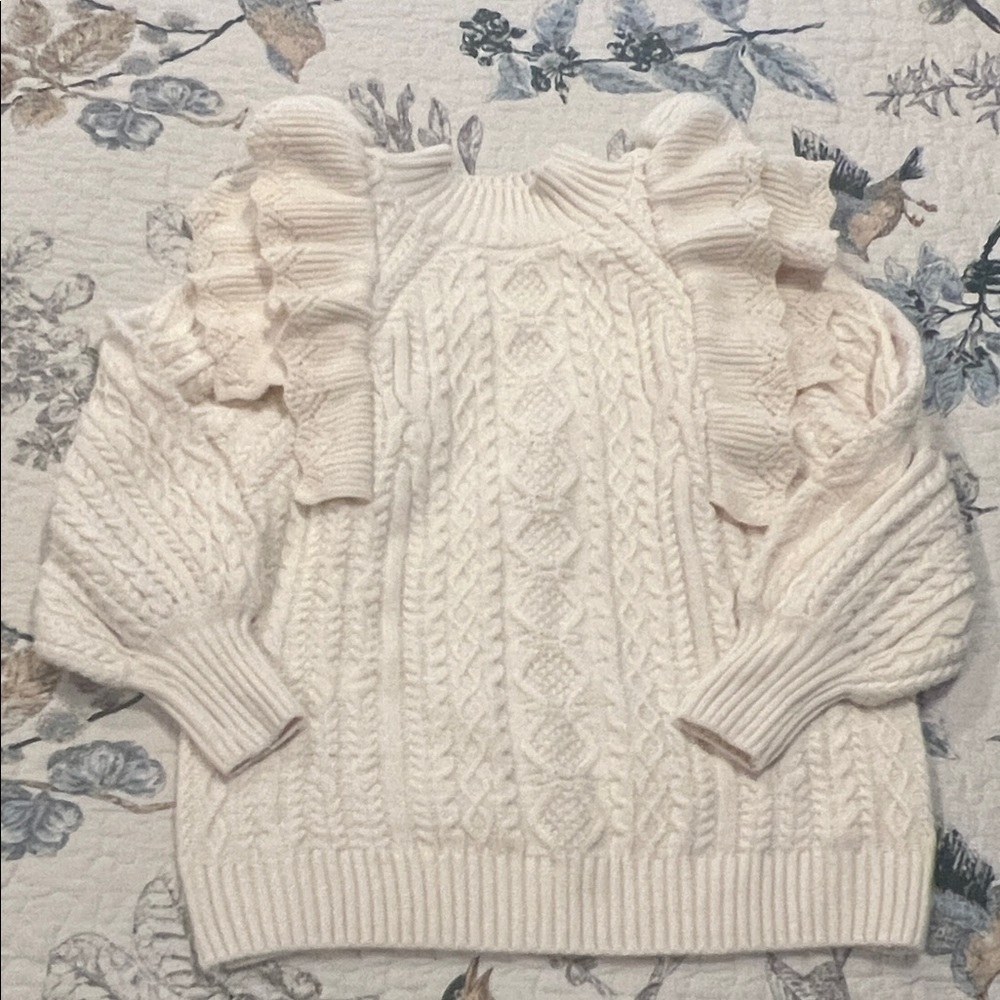 Listicle Cream Ruffle Cable Knit Sweater